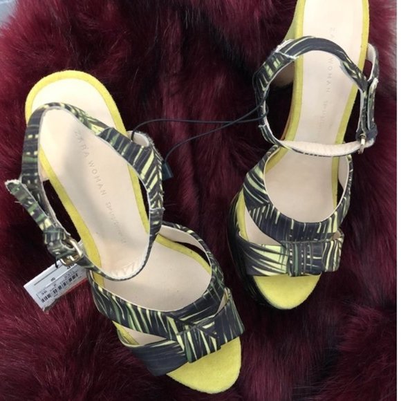 Zara Lime Green Open Toe Ankle Strap Platform Sandals in Size 6 - Picture 3 of 4